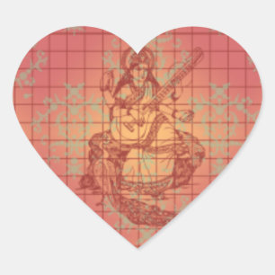 Rot-Gelb-Hinterling Goddess Saraswati Wisdom Indie Herz-Aufkleber