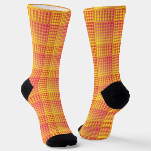 Rot Gelb Karo Abstrakte Struktur Socken (Gewinkelt)