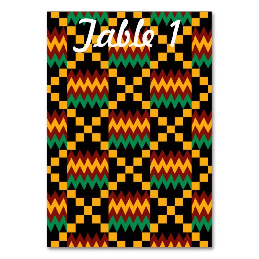 Rot-Gelb-Kente Hochzeitsempfehlung Tischnummer (Vorderseite)