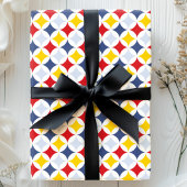 Rot Gelb Marineblau Geometrisches Diamantmuster Geschenkpapier