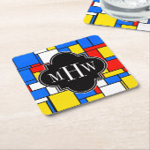 Rot-Gelb-Mondrian-Schwarz-Quatrefolie 3 Monogramm Rechteckiger Pappuntersetzer (angewinkelt)