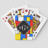 Rot-Gelb-Mondrian-Schwarz-Quatrefolie 3 Monogramm Spielkarten (Rückseite)