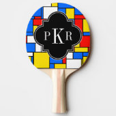 Rot-Gelb-Mondrian-Schwarz-Quatrefolie 3 Monogramm Tischtennis Schläger (Rückseite)