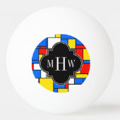 Rot-Gelb-Mondrian-Schwarz-Quatrefolie 3 Monogramm Tischtennisball (Rückseite)