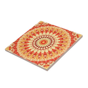 Rot Gelb Orange Sommer Sonne Mandala Muster Fliese