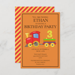Rot-Gelb-Orangen-Zugschiff-Geburtstagsparty des Ki Einladung