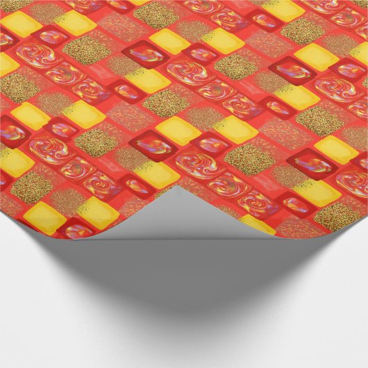 Rot-Gelb-Quadrat Imitate Glitzer Opal Geschenkpapier (Ecke)