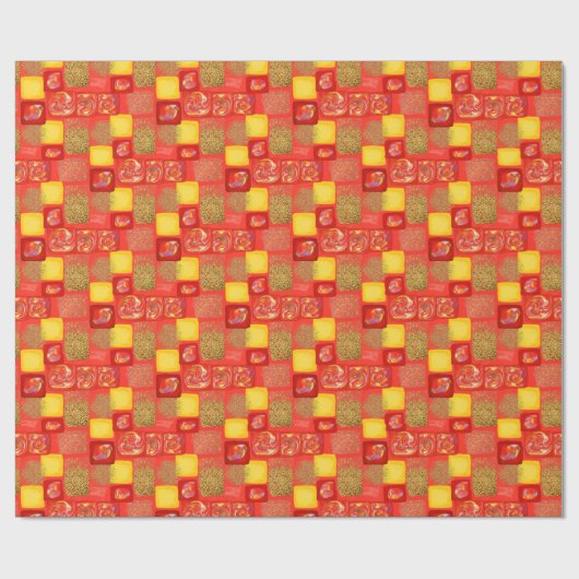 Rot-Gelb-Quadrat Imitate Glitzer Opal Geschenkpapier (Flach)
