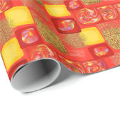 Rot-Gelb-Quadrat Imitate Glitzer Opal Geschenkpapier (Rolleneckpunkt)
