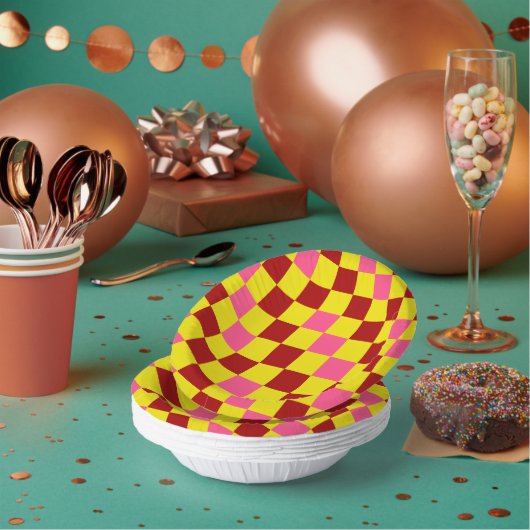 Rot Gelb Rosa Kariertes Musterdesign Pappteller (Multi)