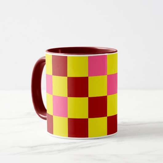 Rot Gelb Rosa Karomuster Design  Tasse (Vorderseite Links)