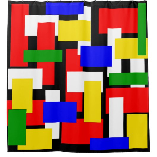 Rot, Gelb, Schwarz, Blau und Grün Duschvorhang (Vorderseite)