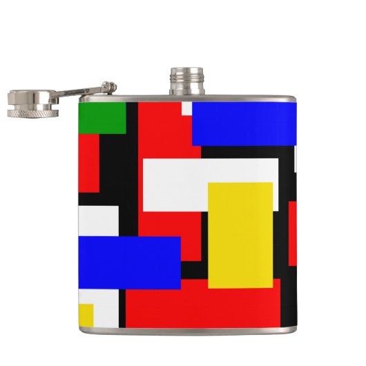 Rot, Gelb, Schwarz, Blau und Grün Flachmann (Geöffnet)