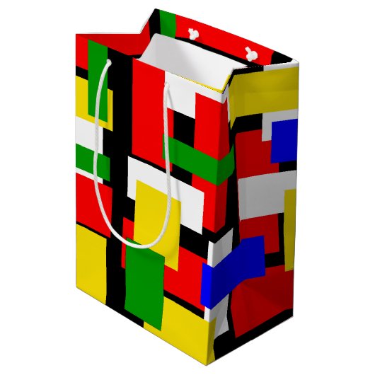 Rot, Gelb, Schwarz, Blau und Grün Mittlere Geschenktüte (Rückseite Schrägansicht)