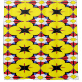 Rot, Gelb, Schwarz und Blauer Kaleidoskop Duschvorhang (Vorderseite)