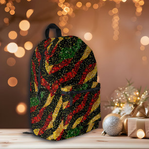 Rot-Gelb-Schwarze Wellen des festlichen Glitzer Bedruckter Rucksack