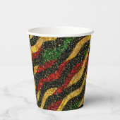 Rot-Gelb-Schwarze Wellen des festlichen Glitzer Pappbecher (Rückseite)