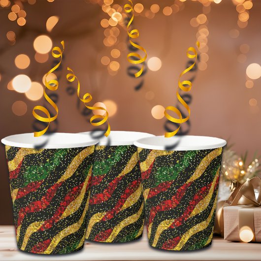 Rot-Gelb-Schwarze Wellen des festlichen Glitzer Pappbecher