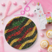 Rot-Gelb-Schwarze Wellen des festlichen Glitzer Pappteller (Party)