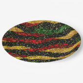 Rot-Gelb-Schwarze Wellen des festlichen Glitzer Pappteller (Schrägansicht)