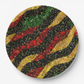 Rot-Gelb-Schwarze Wellen des festlichen Glitzer Pappteller (Vorderseite)