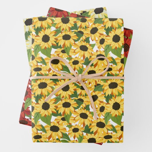 Rot-Gelb-Sonnenblumen-Blumenmuster Geschenkpapier Set (Beispiel)