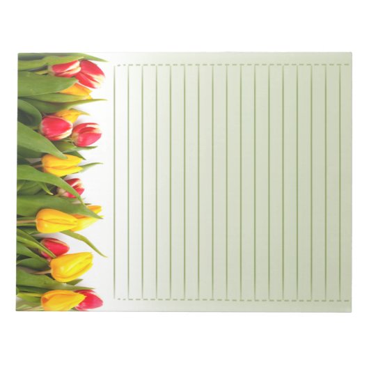 Rot-Gelb-Tulip-Blume Grüner Hintergrund Notizblock (Vorderseite)