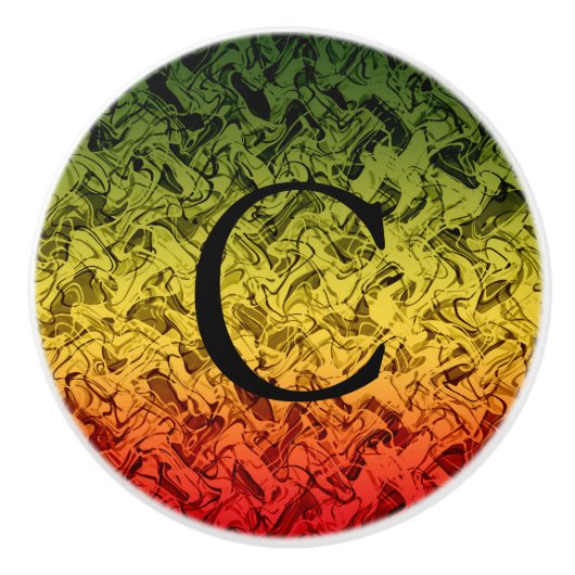 Rot-Gelb- und Abstrakt-grünes Rauchdesign Keramikknauf (Vorderseite)