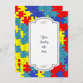 Rot, Gelb und Blauer Autismus Puzzle Einladung (Vorne/Hinten)