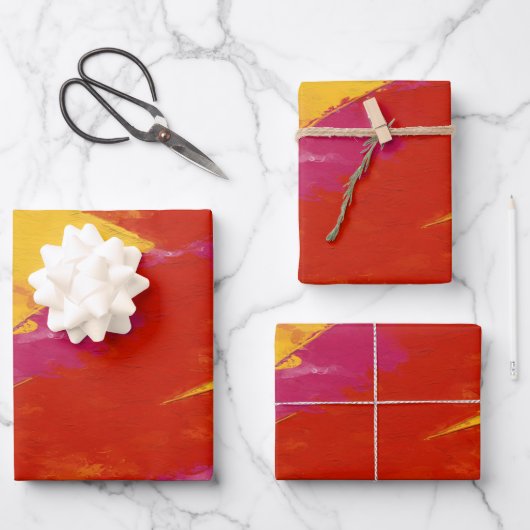 Rot, Gelb und Rosa Abstrakt Geschenkpapier Set (Vorderseite)