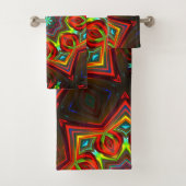 Rot gelb verdreht acht-spitzen Sternenkaleidoscope Badhandtuch Set (Insitu)