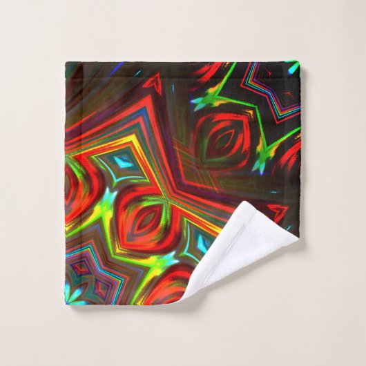 Rot gelb verdreht acht-spitzen Sternenkaleidoscope Badhandtuch Set (Waschlappen)