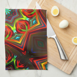 Rot gelb verdreht acht-spitzen Sternenkaleidoscope Geschirrtuch