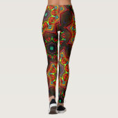 Rot gelb verdreht acht-spitzen Sternenkaleidoscope Leggings (Rückseite)