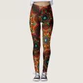 Rot gelb verdreht acht-spitzen Sternenkaleidoscope Leggings (Vorderseite)