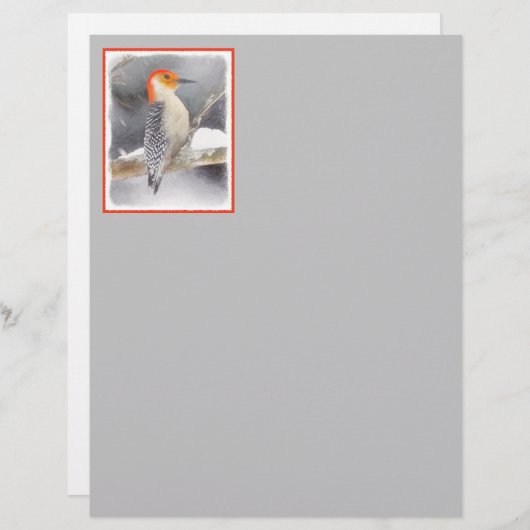 Rot-Gelb Woodpecker Malerei Original Vogelkunst (Vorne/Hinten)