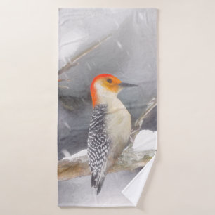 Rot-Gelb Woodpecker Malerei Original Vogelkunst Badhandtuch Set