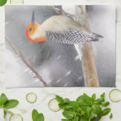 Rot-Gelb Woodpecker Malerei Original Vogelkunst Geschirrtuch (Gefaltet)