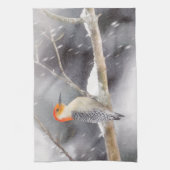 Rot-Gelb Woodpecker Malerei Original Vogelkunst Geschirrtuch (Vertikal)