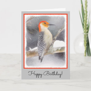 Rot-Gelb Woodpecker Malerei Original Vogelkunst Karte