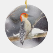 Rot-Gelb Woodpecker Malerei Original Vogelkunst Keramik Ornament (Hinten)
