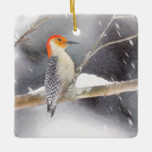 Rot-Gelb Woodpecker Malerei Original Vogelkunst Keramikornament