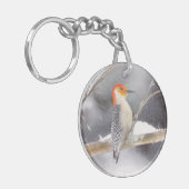 Rot-Gelb Woodpecker Malerei Original Vogelkunst Schlüsselanhänger (Vorderseite links)