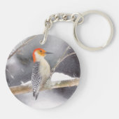Rot-Gelb Woodpecker Malerei Original Vogelkunst Schlüsselanhänger (Rückseite)
