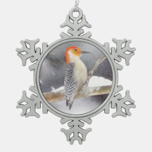 Rot-Gelb Woodpecker Malerei Original Vogelkunst Schneeflocken Zinn-Ornament