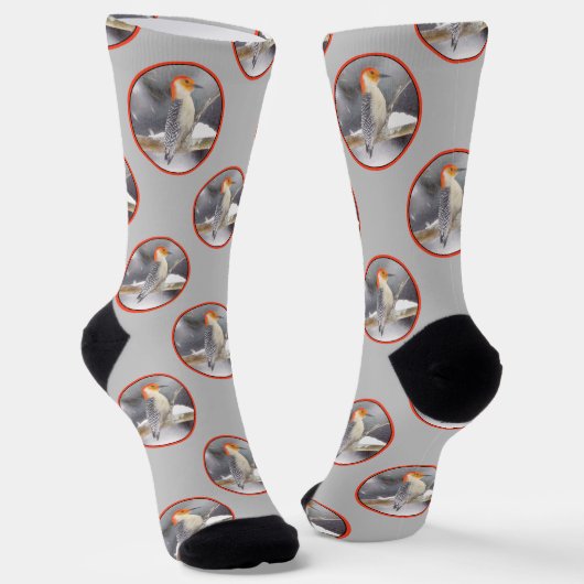 Rot-Gelb Woodpecker Malerei Original Vogelkunst Socken (Gewinkelt)