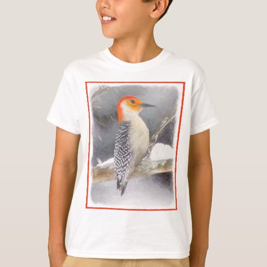 Rot-Gelb Woodpecker Malerei Original Vogelkunst T-Shirt (Vorderseite)
