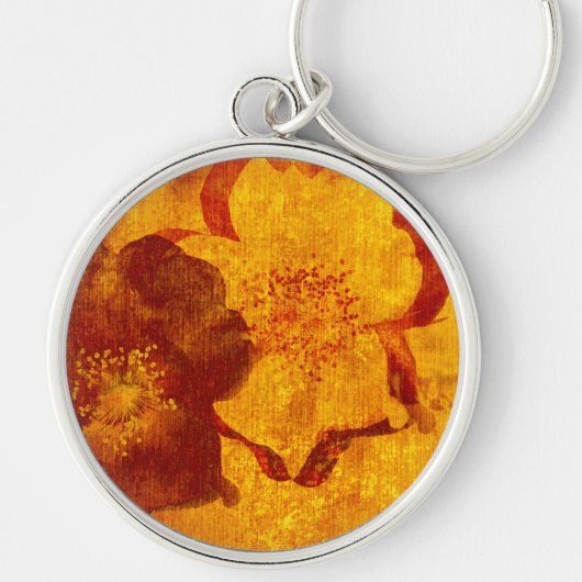 Rot-gelbe Blume grunge digitale Grafik Schlüsselanhänger (Vorne)