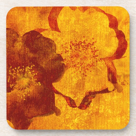 Rot-gelbe Blume grunge digitale Grafik Untersetzer (Vorderseite)