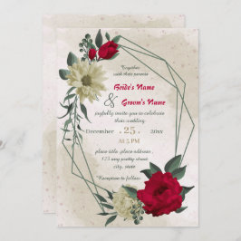 Rot-gelbe Blumen geometrische Hochzeit Einladung